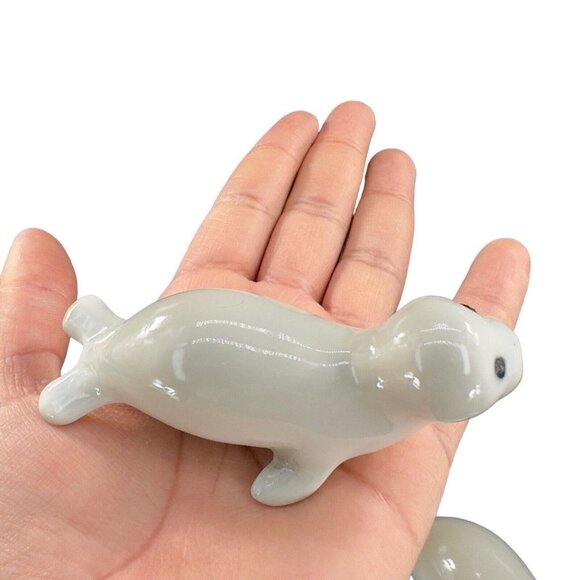 OMC Otagiri Grey Porcelain Ceramic Baby Seal Figurine Japan Vintage W Sticker 2 - Picture 4 of 11